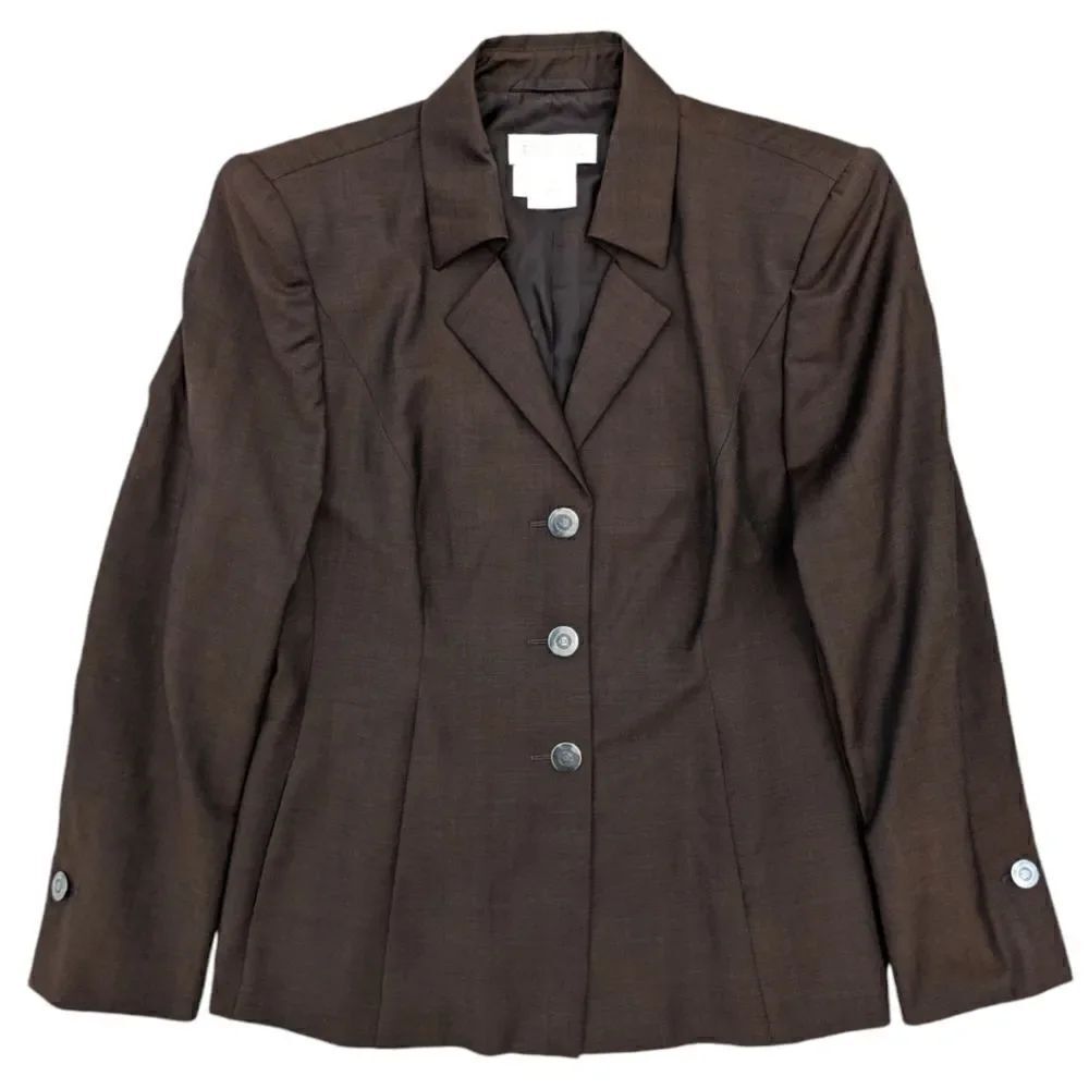 Escada Italy Women's 100% Wool Brown Three Button Blazer Size EU 42 US S